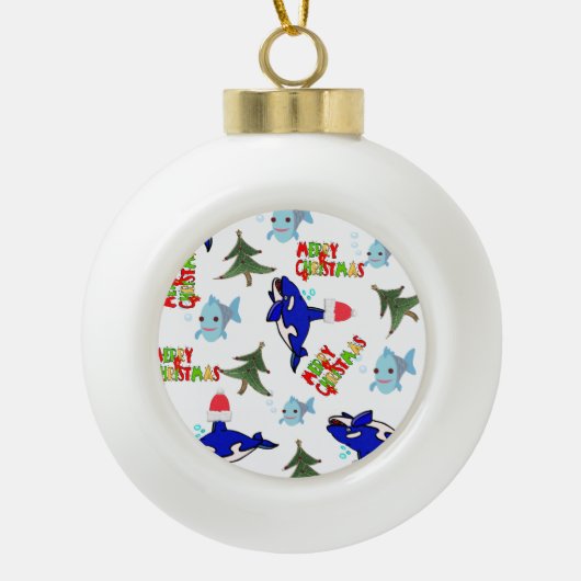 クリスマスセラミックボールオーナメント、ホエールフィッシュ海 セラミックボールオーナメント (正面)