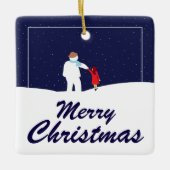 クリスマスセラミック雪だるま付き散歩オーナメント セラミックオーナメント (正面)