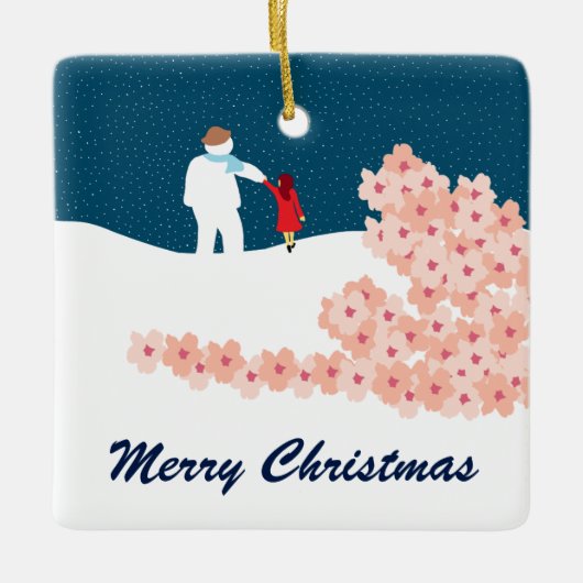 クリスマスセラミック雪だるま付き散策オーナメント セラミックオーナメント (正面)