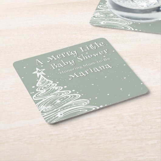 クリスマスセージ緑の男の子の赤ちゃんシャワー スクエアペーパーコースター (アングル)