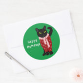 クリスマスセーターで可愛い黒猫の休日 ラウンドシール (封筒)