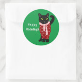 クリスマスセーターで可愛い黒猫の休日 ラウンドシール (バッグ)