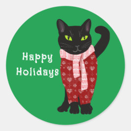 クリスマスセーターで可愛い黒猫の休日 ラウンドシール