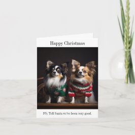 クリスマスセーターのカードにパピヨン犬 カード