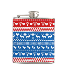 クリスマスセーターのトナカイ、雪の結晶とミトン フラスク