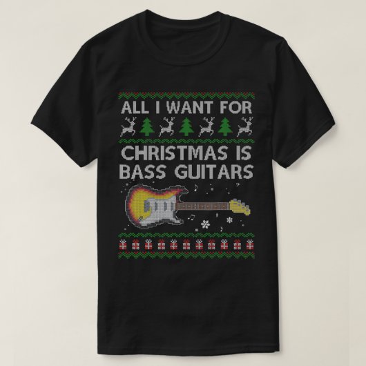 クリスマスセーターのバスギターに欲しい醜い Tシャツ (デザイン正面)