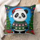 クリスマスセーターの可愛いパンダがサンタ帽を被る クッション (ブランケット)