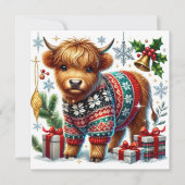 クリスマスセーターの居心地の良いハイランドカウズ シーズンカード (正面)