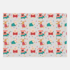 クリスマスセーターの犬 ラッピングペーパーシート