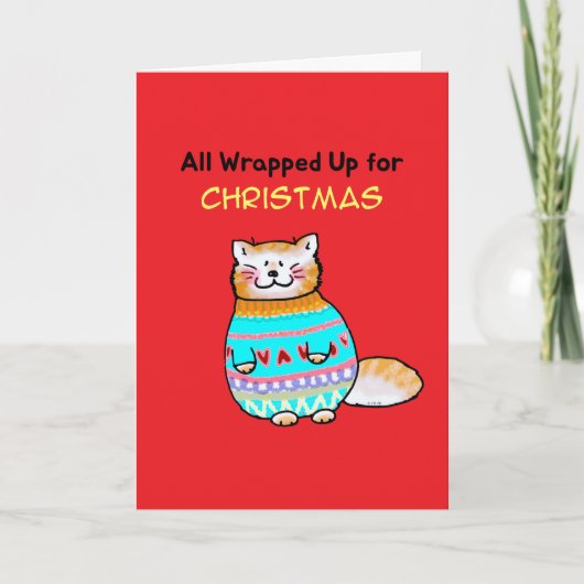 クリスマスセーターを着たかわいい猫 カード (正面)