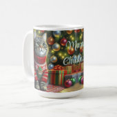 クリスマスセーターを着たかわいい猫 コーヒーマグカップ (正面左)
