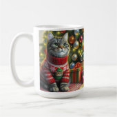 クリスマスセーターを着たかわいい猫 コーヒーマグカップ (左)
