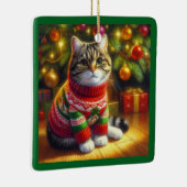 クリスマスセーターを着たかわいい猫 セラミックオーナメント (右)