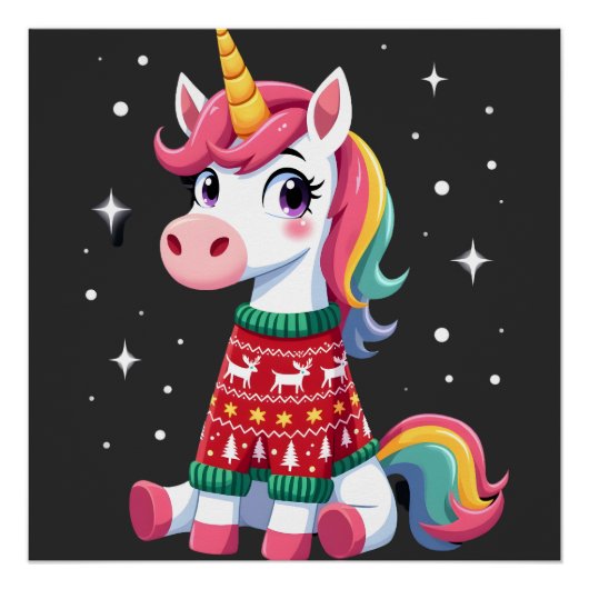 クリスマスセーターを着たユニコーンの女の子たち クリスマス ポスター (正面)