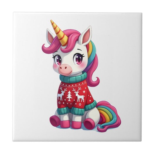 クリスマスセーターを着たユニコーンの女の子たち クリス タイル (正面)
