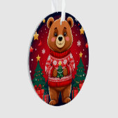 クリスマスセーターを着た可愛い熊 オーナメント (正面)