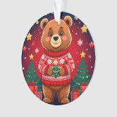 クリスマスセーターを着た可愛い熊 オーナメント (正面)