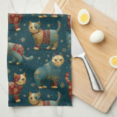 クリスマスセーターを着た子猫たち キッチンタオル (四つ折り)