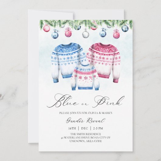 クリスマスセータージャンパー冬のベビー性別の表示 招待状 (正面)