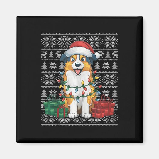 クリスマスセータースタイル醜いオーストラリア羊飼い犬Ch マグネット (正面)