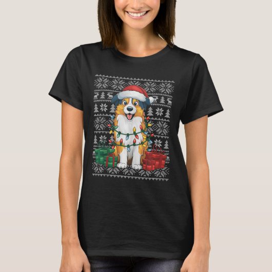 クリスマスセータースタイル醜いオーストラリア羊飼い犬Ch Tシャツ (正面)