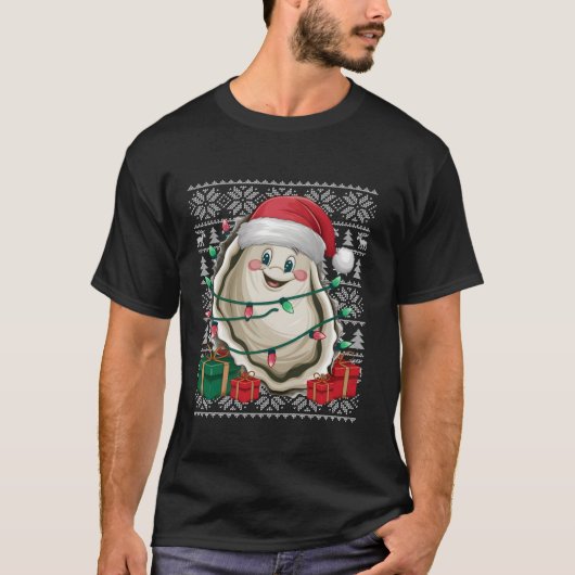 クリスマスセータースタイル醜いサンタおもしろいハットオイスターChr Tシャツ (正面)