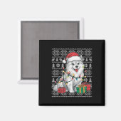 クリスマスセータースタイル醜いサンタアメリカンエスキモドッグ マグネット (正面/裏面)