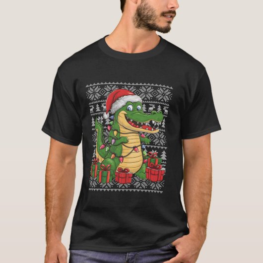 クリスマスセータースタイル醜いサンタハットクロコダイルキリスト Tシャツ (正面)