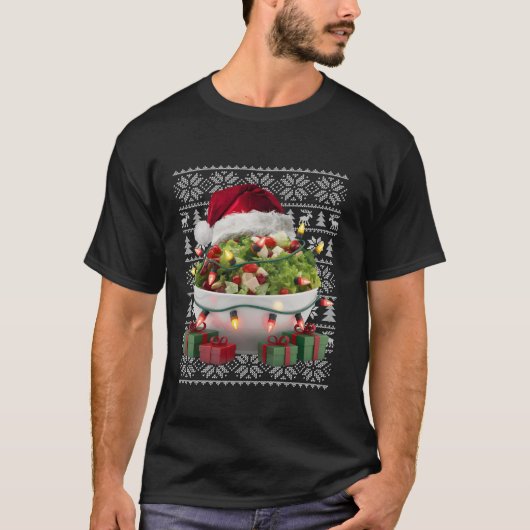 クリスマスセータースタイル醜いサンタハットサラダクリスマス Tシャツ (正面)