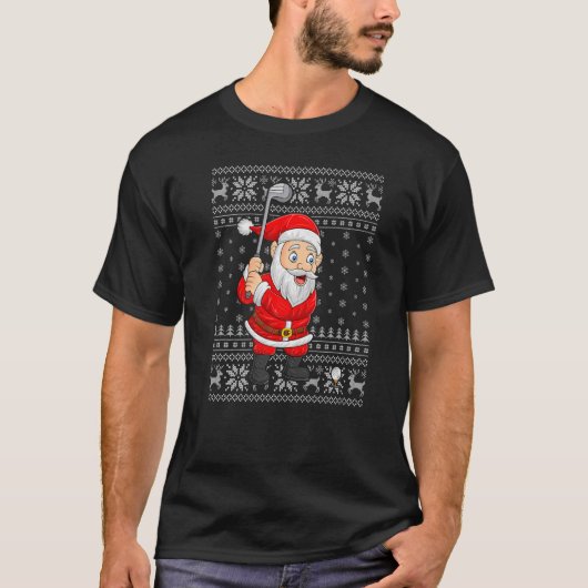 クリスマスセータースタイル醜いサンタ遊ズゴルフクリスチム Tシャツ (正面)