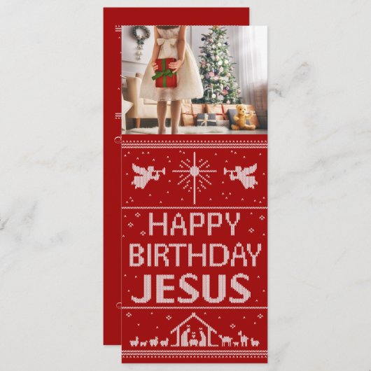 クリスマスセーターハッピーバースデーイエス宗教 シーズンカード (正面/裏面)