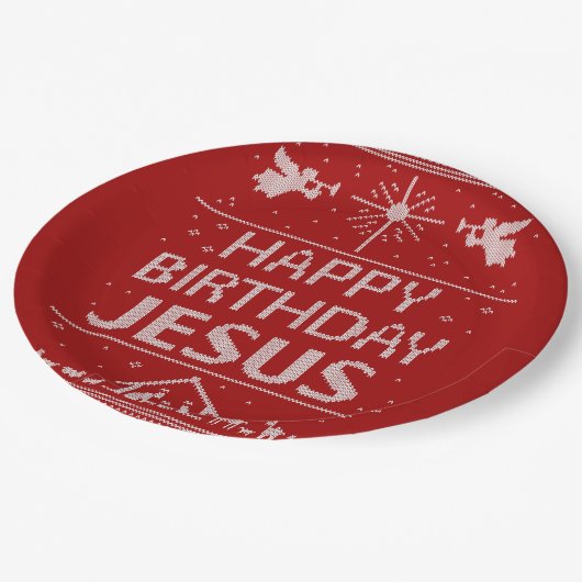 クリスマスセーターハッピーバースデーイエズクリスチャン ペーパープレート (アングル)