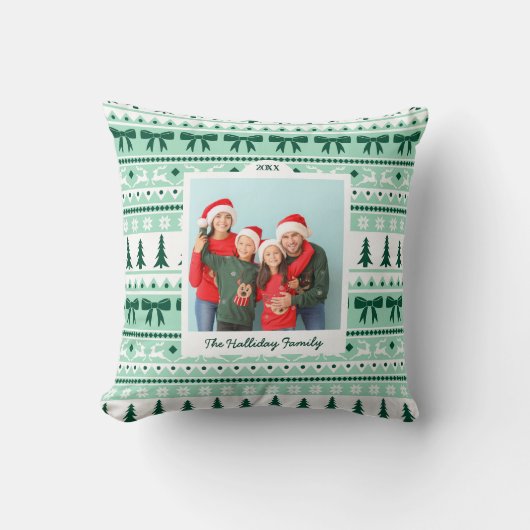 クリスマスセーターパターンと2フォトファミリー クッション (正面)