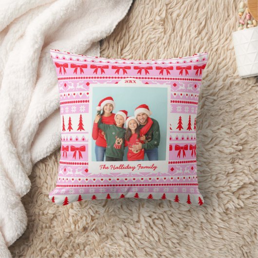 クリスマスセーターパターンと2フォトファミリー クッション (ブランケット)
