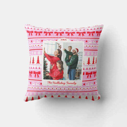 クリスマスセーターパターンと2フォトファミリー クッション (裏面)