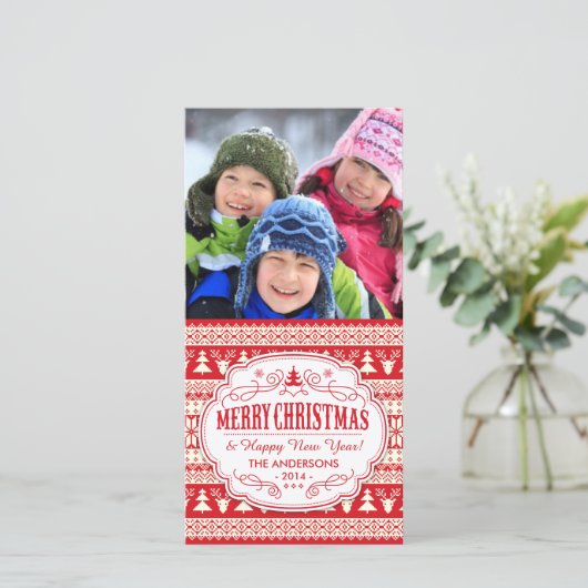 クリスマスセーターパターンホリデー写真 シーズンカード (スタンド正面)