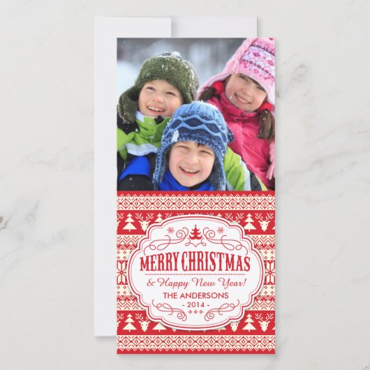 クリスマスセーターパターンホリデー写真 シーズンカード (正面)