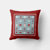クリスマスセーターパターン、白、赤、青 クッション (裏面)