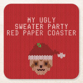 クリスマスセーターパーティーレッドサンタスロスホリデー スクエアペーパーコースター (正面)