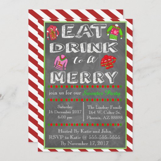 クリスマスセーターパーティー 招待状 (正面/裏面)