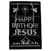 クリスマスセーター宗教ハッピーバースデーイエス ミディアムペーパーバッグ (正面)