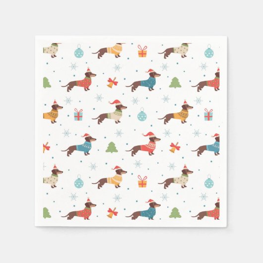 クリスマスセーター柄のダックスフント スタンダードカクテルナプキン (正面)