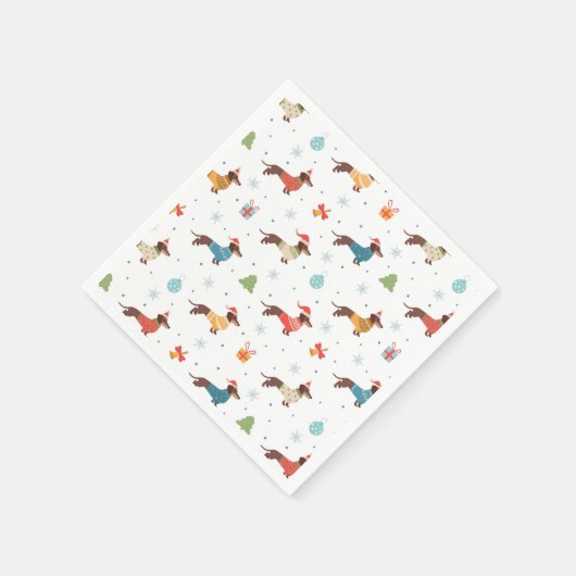 クリスマスセーター柄のダックスフント スタンダードカクテルナプキン (角)