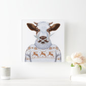 クリスマスセーター牛 スクエア壁時計 (ホーム)