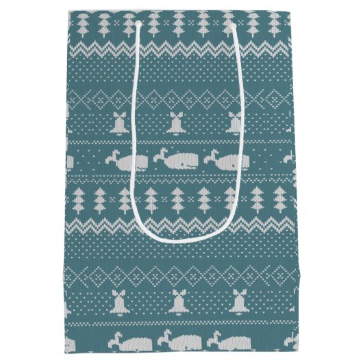 クリスマスセーター編み模様ホエールスカンジ ミディアムペーパーバッグ (裏面)