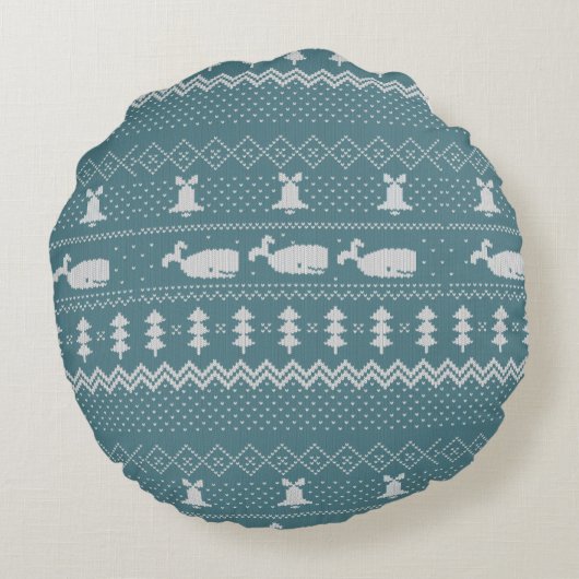 クリスマスセーター編み模様素朴鯨 ラウンドクッション (裏面)