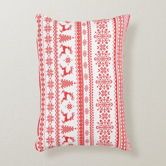 クリスマスセーター赤いフェアアイルパターンモノグラム アクセントクッション (正面(垂直))