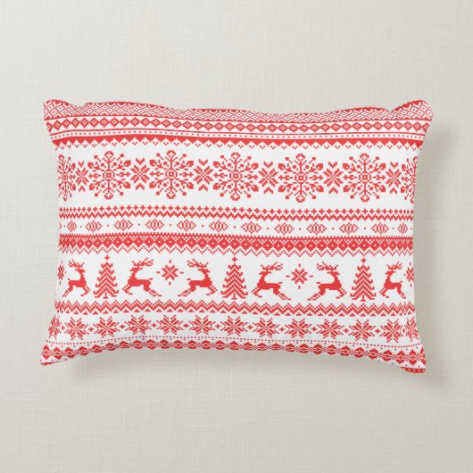 クリスマスセーター赤いフェアアイルパターンモノグラム アクセントクッション (裏面)