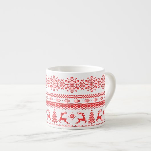 クリスマスセーター赤いフェアアイルパターンモノグラム エスプレッソカップ (正面右)