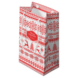 クリスマスセーター赤いフェアアイルパターンモノグラム スモールペーパーバッグ